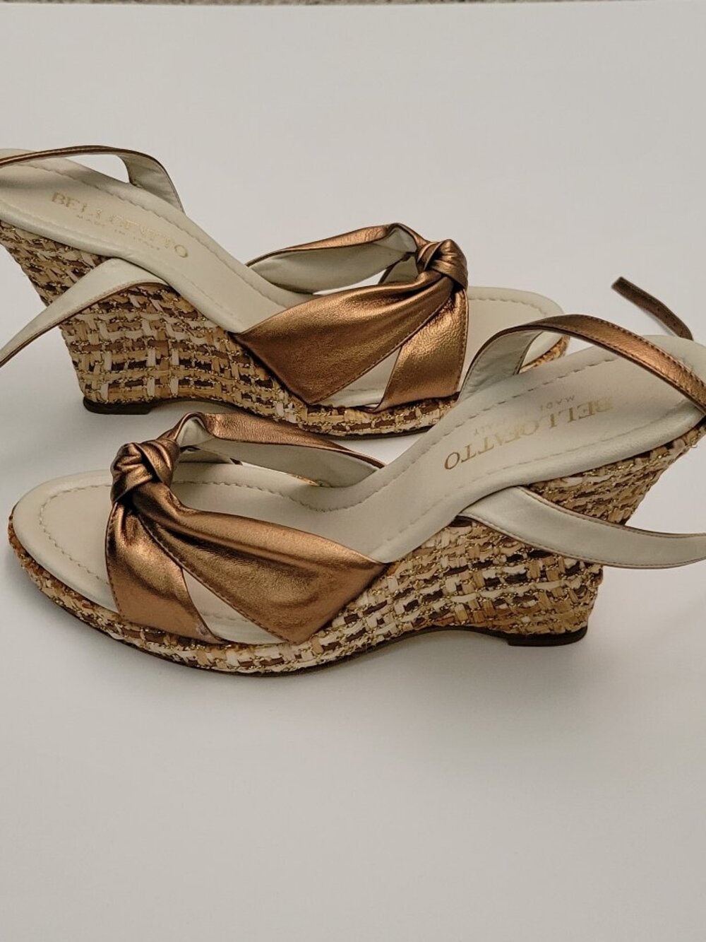 Slingback Wedge Sandals 9 Shoes Bellofatto Brown Bronze Copper Women's Heels